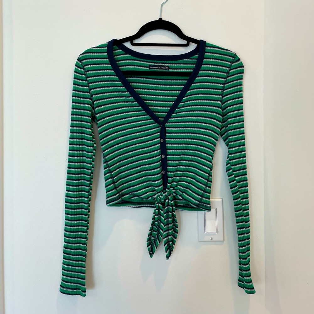 Abercrombie & Fitch Green/Blue Tied Sweater Blouse